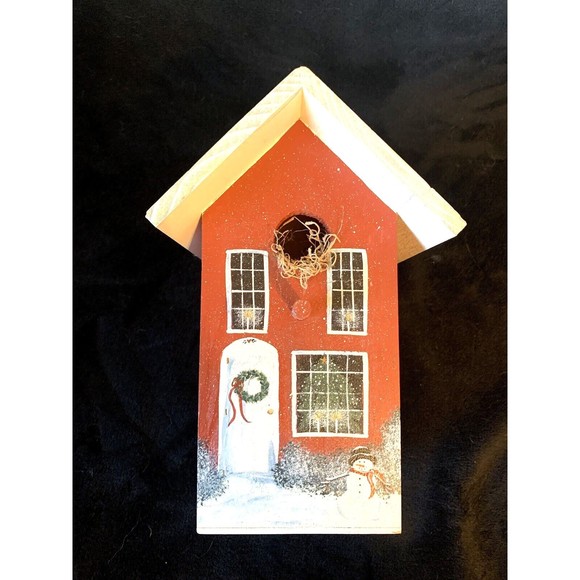 USA Made and Hand Painted Christmas Signed Bird House Wooden Lynne Connor Artist